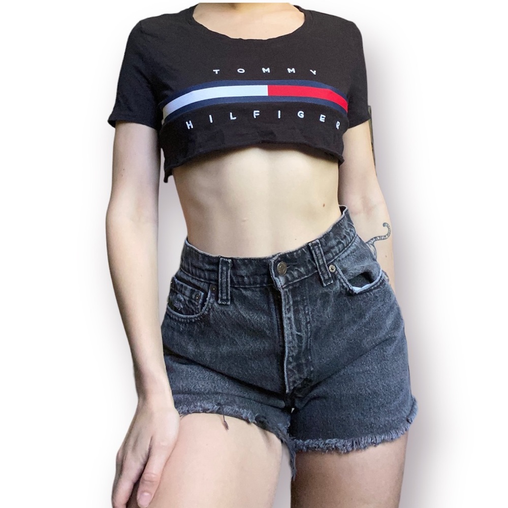 BUY 1 • GET 1 FREE - Tommy Hilfiger black super cropped logo top